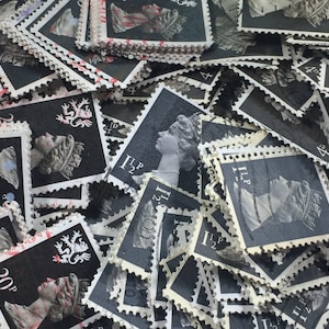 Stamp Art, Black, Queen Elizabeth II, Machin, Grossbritannien, gebrauchte Stempel