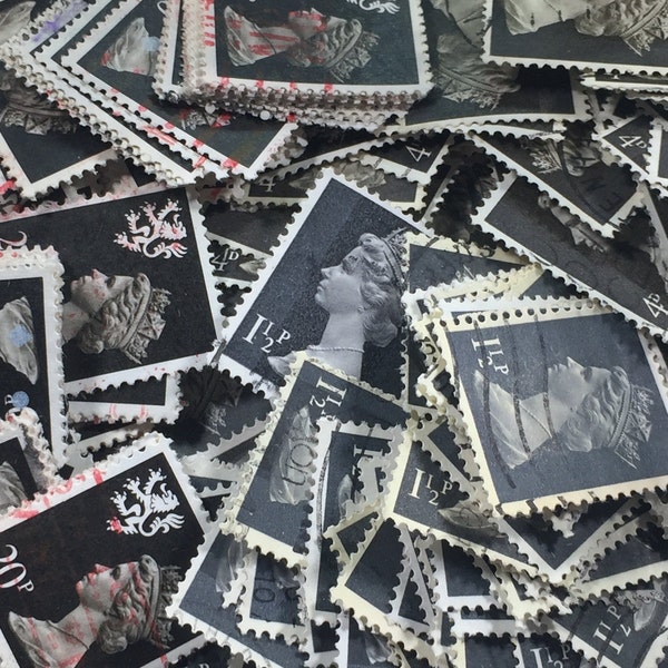 Stamp Art, Black, Queen Elizabeth II, Machin, Great Britain, used stamps