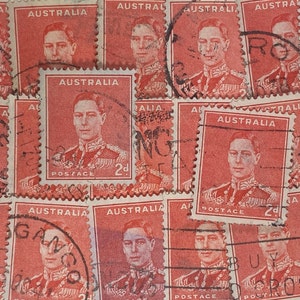 Stamp Art, Rosso, Re Giorgio VI, 2 decimali, Australia, francobolli usati