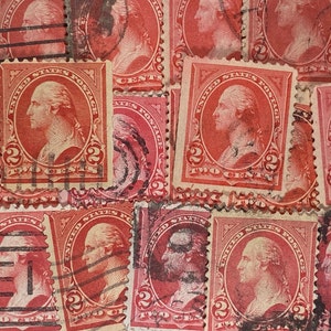 Stamp Art, 1890, Red, George Washington, 2 Cent, USA, gebrauchte Briefmarken