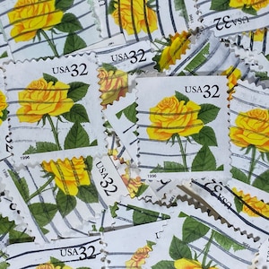 Stamp Art, bloem, gele roos, 32 cent, VS, gebruikte postzegels
