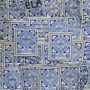 Stamp Art, blauw, 3 cent, Ierland, gebruikte postzegels