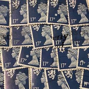 Arte em carimbo, Azul-marinho, Rainha Elizabeth II, Machin, Grã-Bretanha, Regional, selos usados, 17p