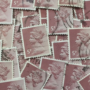 Stamp Art, Claret, Queen Elizabeth II, Machin, Groot-Brittannië, gebruikte postzegels, 5 st
