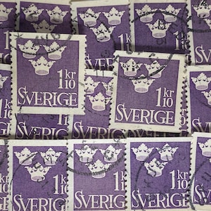 Stamp Art, Purple, Royal Crest, Wappen, 1,10 Kroner, Schweden, gebrauchte Briefmarken