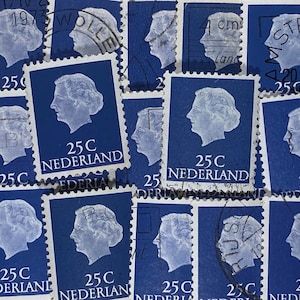 Arte de sellos, Azul, Regina Queen Juliana, 25 centavos, Países Bajos, sellos usados