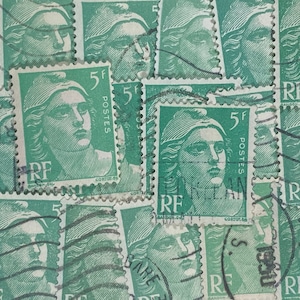 Arte em carimbo, Verde, Senhora Liberdade, 5 francos, França, selos usados