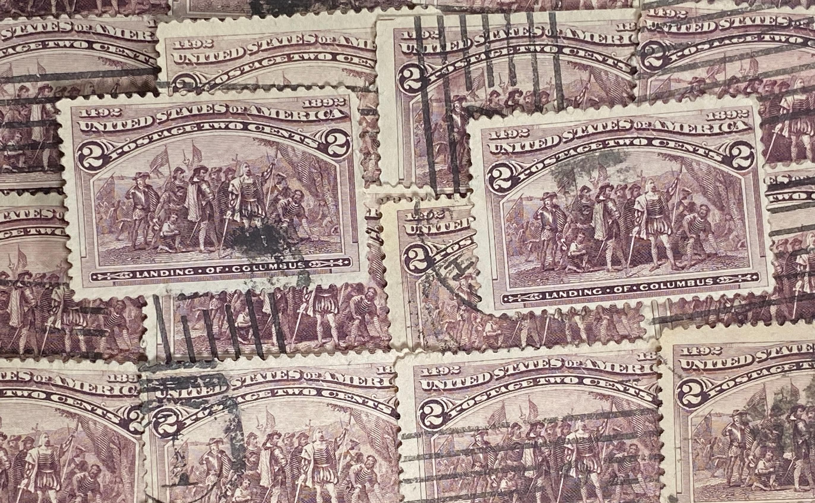 Stamp Art, Purple, 1892, Landing of Columbus, 2 Cents, USA, Large