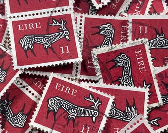 Stamp Art, Red, Reindeer/Elk, 11 cents, Eire, Ireland, used stamps