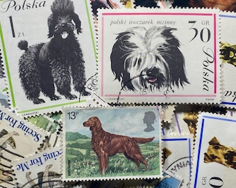 Stamp Art, Vintage Dog Stamps, 25 different used stamps