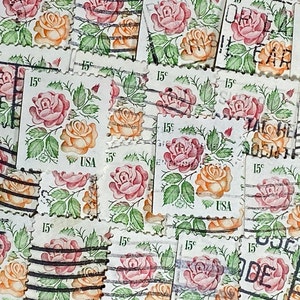 Arte de sellos, Rosa, Flor, 15 centavos, EE. UU., Sellos usados