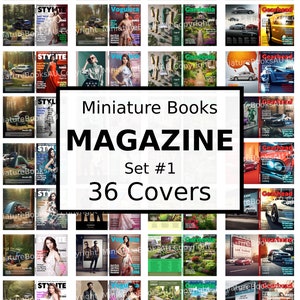 Set of 36 Miniature Magazine Covers, Downloadable Printable Magazines, MagazineSet#1