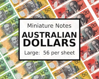 Miniature Printable AUD 100,50,20 Notes | One-sided only, For Educational Purposes Only, Instant Download, Play Money