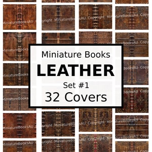 32 Leder Miniatur-Buchumschläge, herunterladbare druckbare Bücher, Set #1