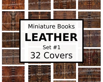 32 Leder Miniatur-Buchumschläge, herunterladbare druckbare Bücher, Set #1