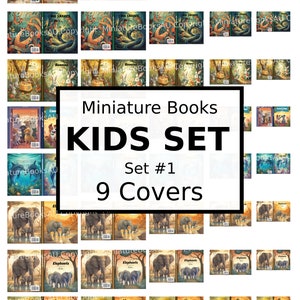 Set of 9 Miniature Kids Book Covers, Downloadable Printable Books, KidsBookSet#1