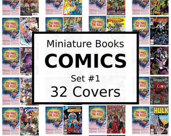 32 Comic Books Miniature Covers, Downloadable Printable Books, Set #1