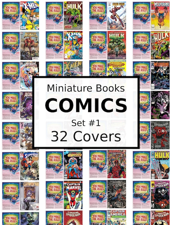 32 Comic Books Miniature Covers, Downloadable Printable Books, Set #1