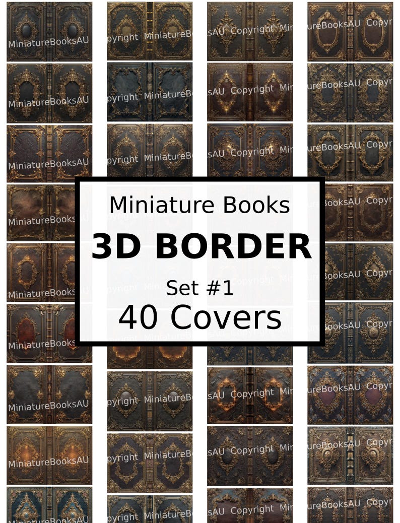 40 3D Borders Miniature Book Covers, Downloadable Printable Books, Set ...