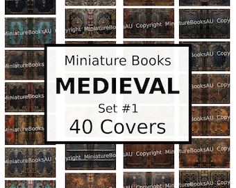 40 middeleeuwse miniatuurboekomslagen, downloadbare afdrukbare boeken, set #1
