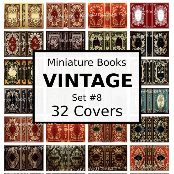 32 Vintage Miniature Book Covers, Downloadable Printable Books, Set #8