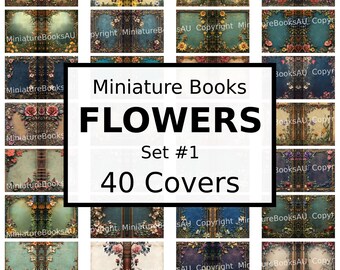 40 Flowers Miniature Book Covers, Downloadable Printable Books, Set #1