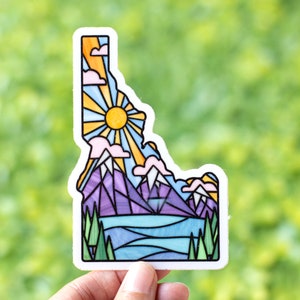 Idaho Sticker, Stained Glass Mountain Idaho Vinyl Sticker, Stained Glass Idaho Sticker, Idaho State Sticker