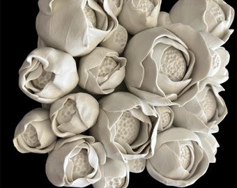 Blooming Roses Clay Wall Sculpture – Hand-Sculpted Clay Tile