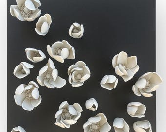 Umbrella Magnolia Wall Art – 3D Clay Sculpture on Canvas