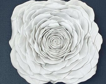 Hand-Sculpted White Clay Rose Wall Art - 3D Floral on Black Canvas