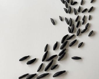 Handcrafted Black Clay Fish Wall Art Installation – Ocean Inspired Sculpture- Set of 85