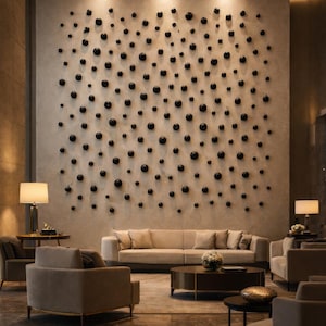 Väggblomsgrupperingsset - 20 svarta bollblommor - Konstnärlig lerblomma | Handgjord keramisk konst