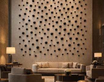 Wall Flower Grouping Set - 20 Black Ball Flowers - Artistic Clay Flower | Handmade Ceramic Art