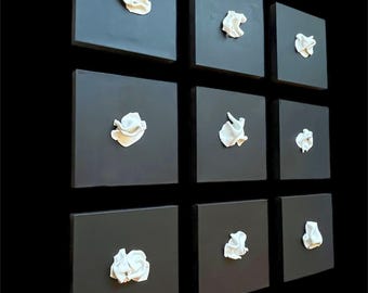 Hand-Sculpted White Abstract Wall Art - Modern Minimalist Set of 9