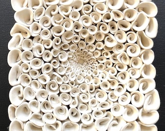 Handcrafted Pompon Dahlia Clay Sculpture - Ceramic Wall Tile