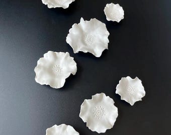 Handmade Clay Poppy Wall Art - Set of 8, Modern Floral Sculpture