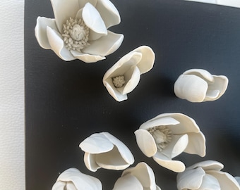 Umbrella Magnolia Wall Art – 3D Clay Sculpture on Canvas