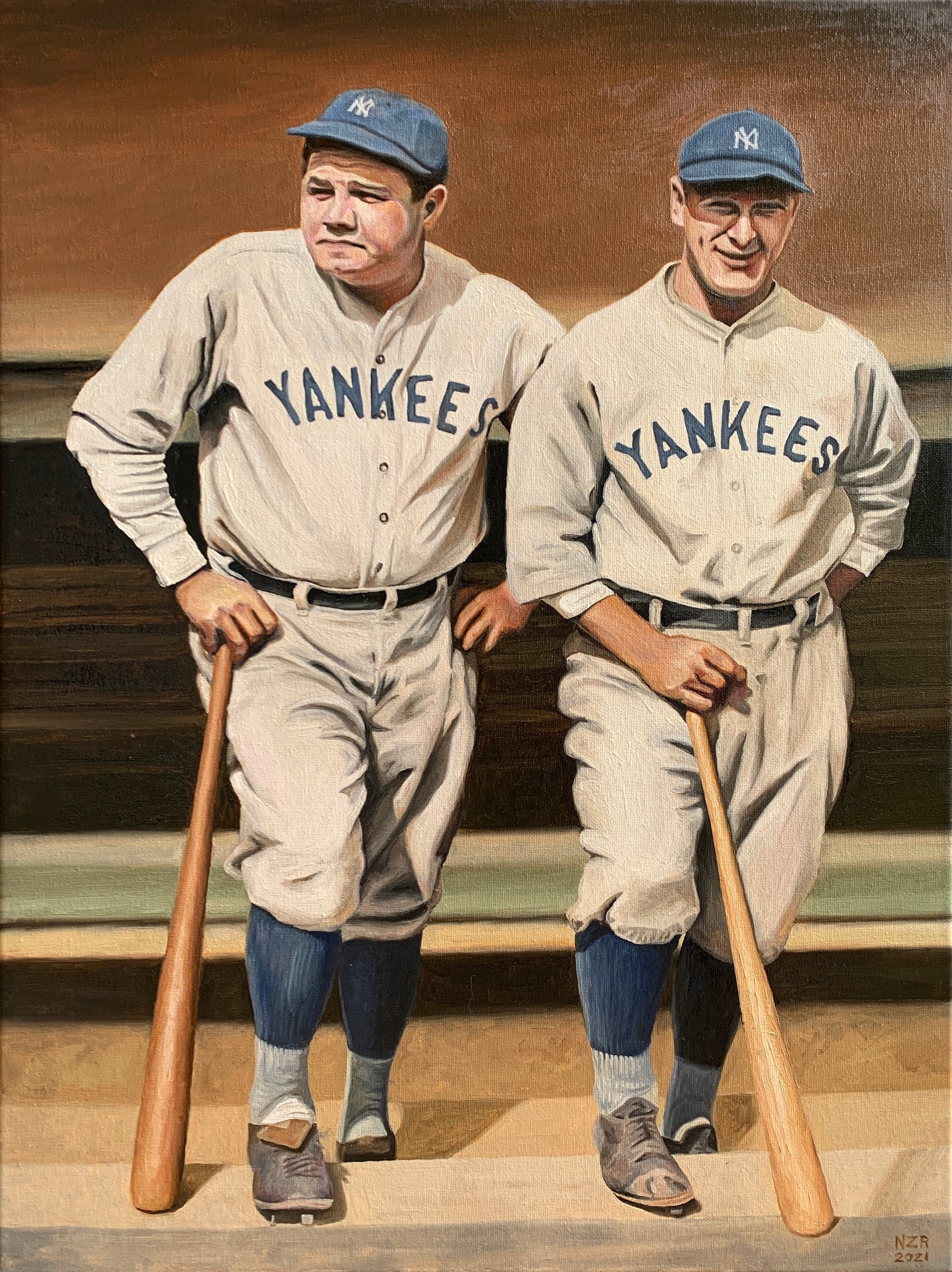 Buy Art for Less 'Babe Ruth and Lou Gehrig' Print Poster by Darryl Vlasak Framed Memorabilia - Size: 16 H x 12 W x 1 D