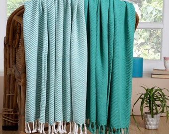 100% Luxurious Cotton Chevron Throw Blanket in Turquoise (50x60 Inch Set of 2)