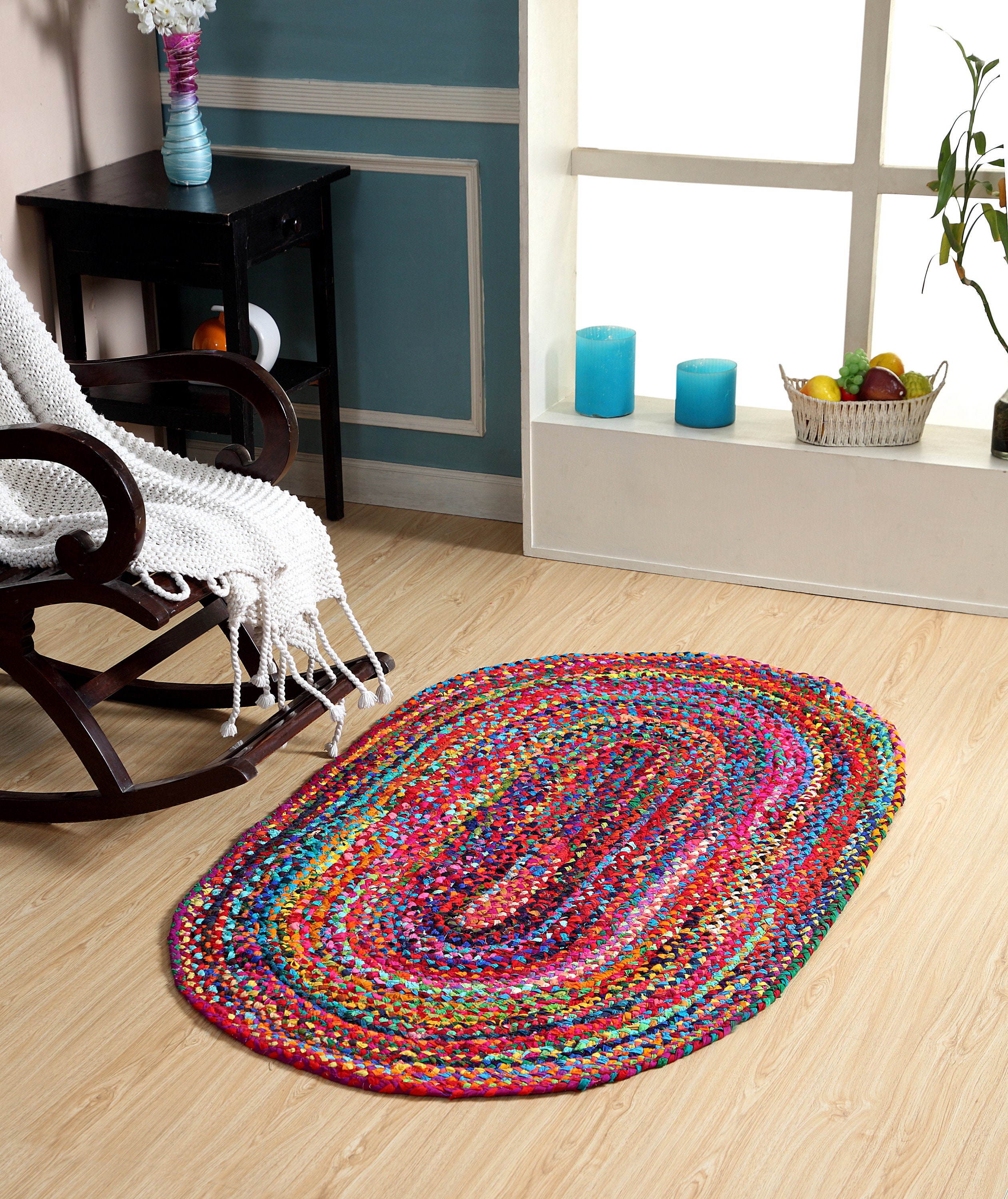 5' X 8' Hand Woven Braided 100 Cotton Area Rug in Etsy