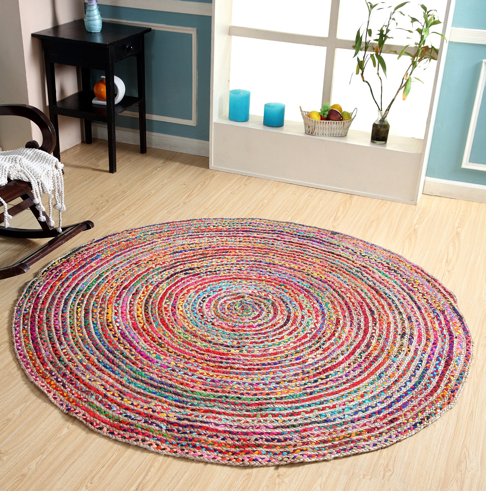 6' Hand Woven Braided 100 Cotton Area Rug in Multi Color Etsy