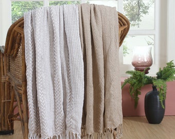 100% Luxurious Cotton Batik Throw Blanket in Beige (50x60 Inch Set of 2)