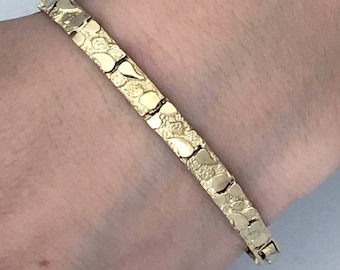 VTG 10k Yellow Gold Nugget Bracelet, Gold Brutalist Abstract Link Bracelet, Retro Modernist Solid Gold Bracelet, Free Form Tennis Bracelet