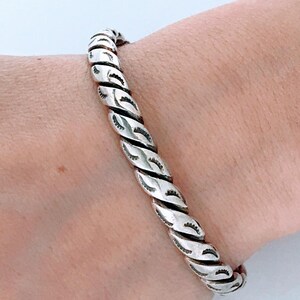 Vintage Southwest 925 Sterling Silver Cuff Bracelet, Southwest Native American Navajo Style Carinated Cuff, Tribal Twisted Coiled Braided