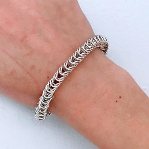 Retro Sterling Silver Squared Chain Link Bracelet, Chunky 925 Silver Woven Circles Mesh Link Bracelet, Loose Box Chain Foxtail Chain Franco