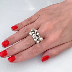 Silpada Sterling Silver Cha-Cha Ring Band, Silpada 925 Silver Bead Beaded Dangle Ring, Large Modern Statement Ring Silver Dangling Ball Bead