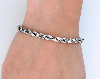 Vintage WRE Sterling Silver 14K Yellow Gold French Rope Bracelet, Retro Twisted Braided Rope Chain 925 Bracelet, Two Toned French Braid