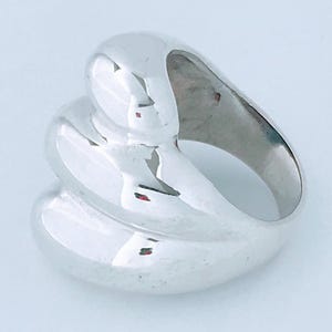 Vintage Modernist Triple Domes Ring Sterling Silver, Retro Chunky Bold Fluted Ribbed Tall Bypass Wrap Around Coiled Interlocking Knot Twist