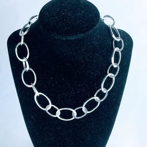 VTG Solid Sterling Silver Big Oval Chain Link Toggle Necklace, Retro 925 Silver Elongated Large Medium Link Necklace, Bold Chunky Oval Cable