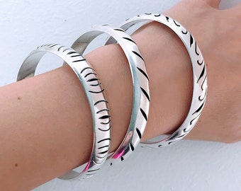 Vintage Mexico Polished Sterling Silver Bangle Bracelet, Retro 925